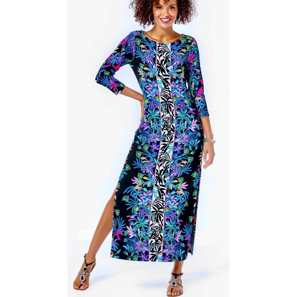 Lilly Pulitzer Seralina Maxi Dress Onyx Paradise Glow ChillyLilly UPF 50+ Small
